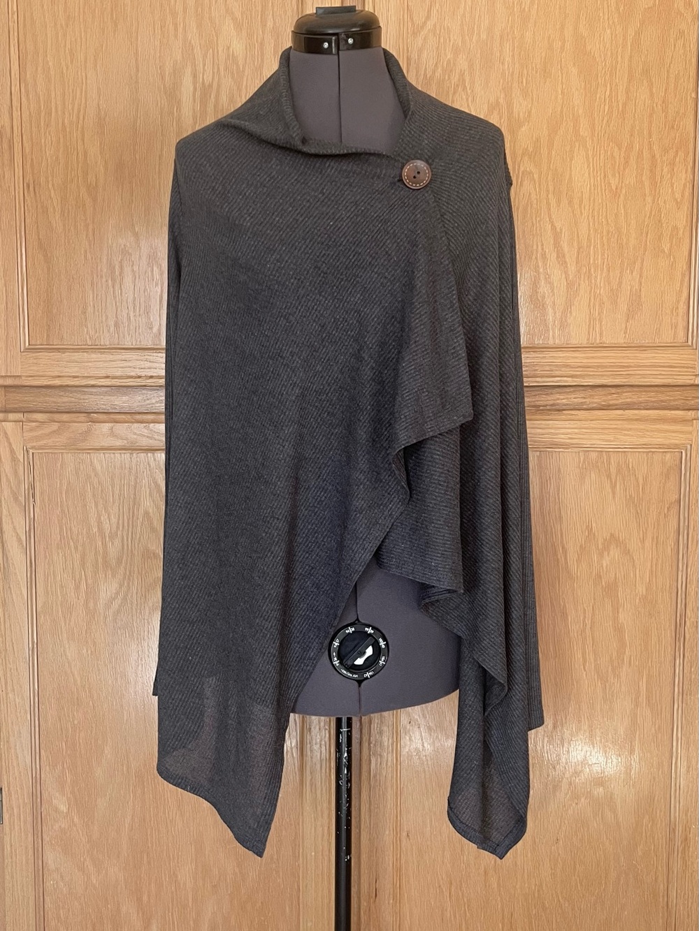 bobeau Charcoal Button-Front Shawl Poncho